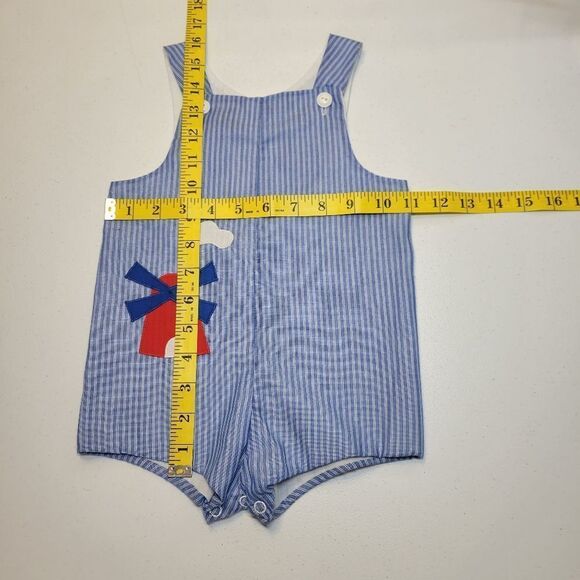 Neiman Marcus Betti Terrell Vintage Blue Striped Baby Romper Windmill Design - Picture 12 of 13